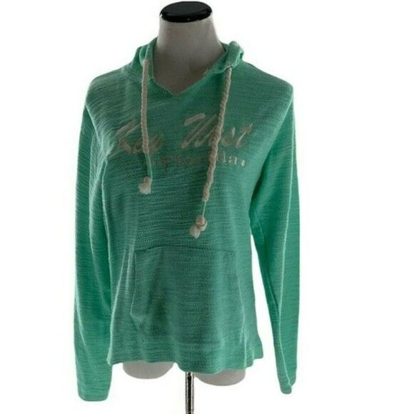 Vintage US Women's Hoodie String Knots Embroidered Beachy Green Sweatshirt Sz S - Picture 1 of 5